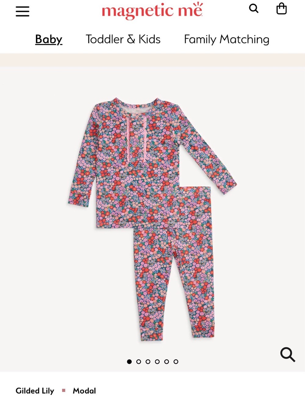 BRAND NEW Magnetic Me Floral Long-Sleeve Kids Pajama Set - Pink Multi